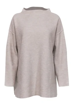 Eileen Fisher - Beige Textured Funnel Neck Wool Sweater Sz L