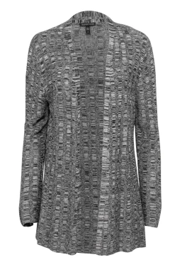 Eileen Fisher - Black & Grey Blend Open Knit Cardigan Sz S