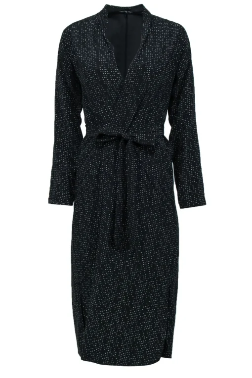 Eileen Fisher - Black & White Polka Dot Printed Tie Belt Kimono Sz XXS