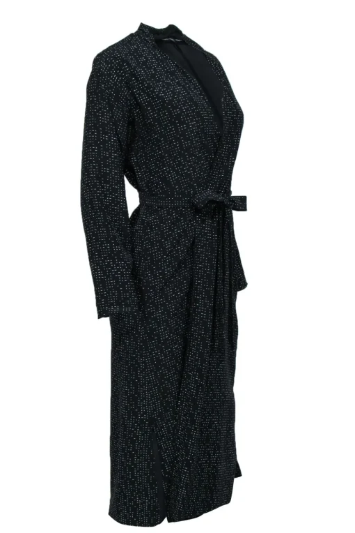 Eileen Fisher - Black & White Polka Dot Printed Tie Belt Kimono Sz XXS