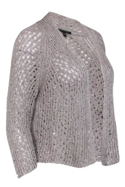 Eileen Fisher - Grey Cotton Knit Open Cardigan w/ Sequin Design Sz S