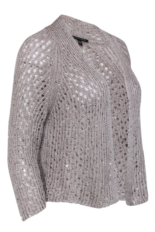Eileen Fisher - Grey Cotton Knit Open Cardigan w/ Sequin Design Sz S