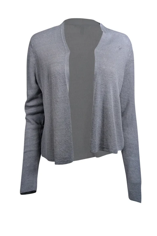 Eileen Fisher - Grey Organic Linen & Cotton Blend Open Front Cardigan Sz S