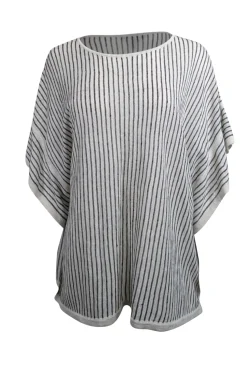 Eileen Fisher - Ivory & Black Striped Knit Short Sleeve Top Sz XL