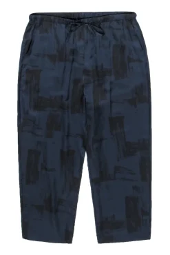 Eileen Fisher - Navy & Black Silk Blend Brushstroke Print Cropped Pants Sz M