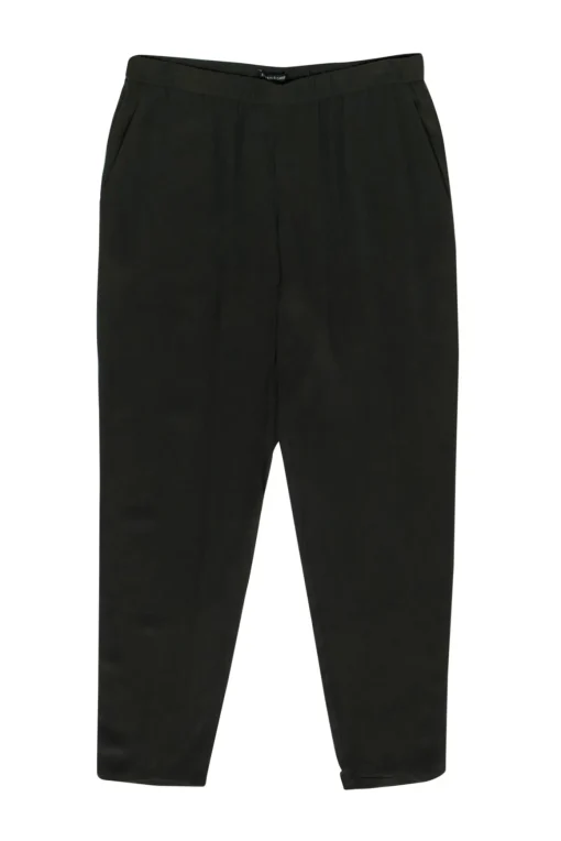 Eileen Fisher - Olive Silk Straight Leg “Georgette” Pants Sz M