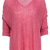 Eileen Fisher - Pink Linen Quarter Sleeve Knit Sweater Sz XS