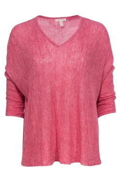 Eileen Fisher - Pink Linen Quarter Sleeve Knit Sweater Sz XS