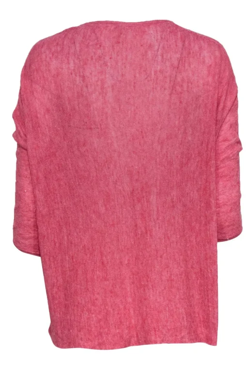 Eileen Fisher - Pink Linen Quarter Sleeve Knit Sweater Sz XS