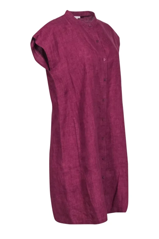 Eileen Fisher - Purple Organic Linen Button Front Dress Sz S