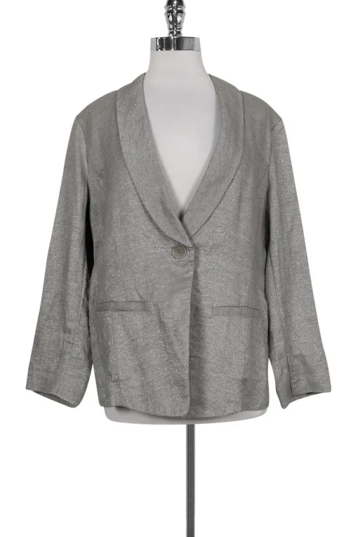 Eileen Fisher - Silver Linen Shawl Collar Jacket Sz M