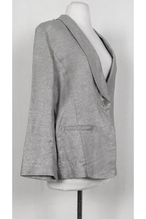 Eileen Fisher - Silver Linen Shawl Collar Jacket Sz M