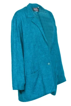 Eileen Fisher - Teal Linen Blend Blazer with Single Button & Pockets Sz XL