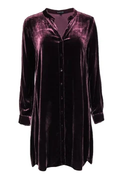 Eileen Fisher - Wine Velvet Dress w/ Front Buttons Sz S
