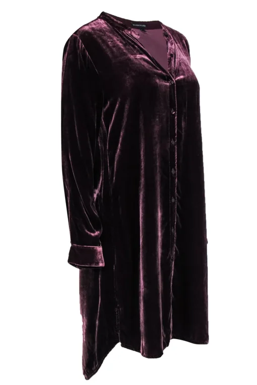 Eileen Fisher - Wine Velvet Dress w/ Front Buttons Sz S