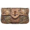 Elaine Turner - Bronze & Tan Giraffe Print Shoulder Bag w/ Bamboo Clasp