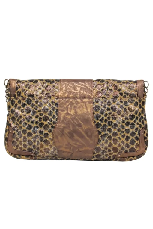 Elaine Turner - Bronze & Tan Giraffe Print Shoulder Bag w/ Bamboo Clasp