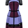 Elie Saab - Purple Textured Paneled A-Line Dress w/ Lace Sz 6