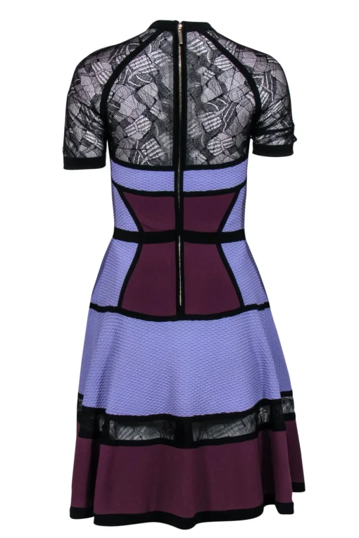 Elie Saab - Purple Textured Paneled A-Line Dress w/ Lace Sz 6