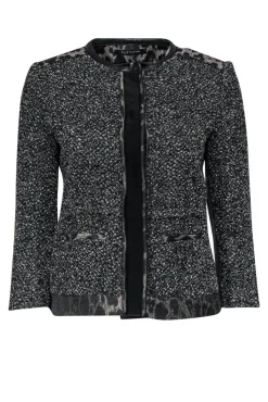 Elie Tahari - Black & Grey Tweed & Leopard Print Jacket Sz 2