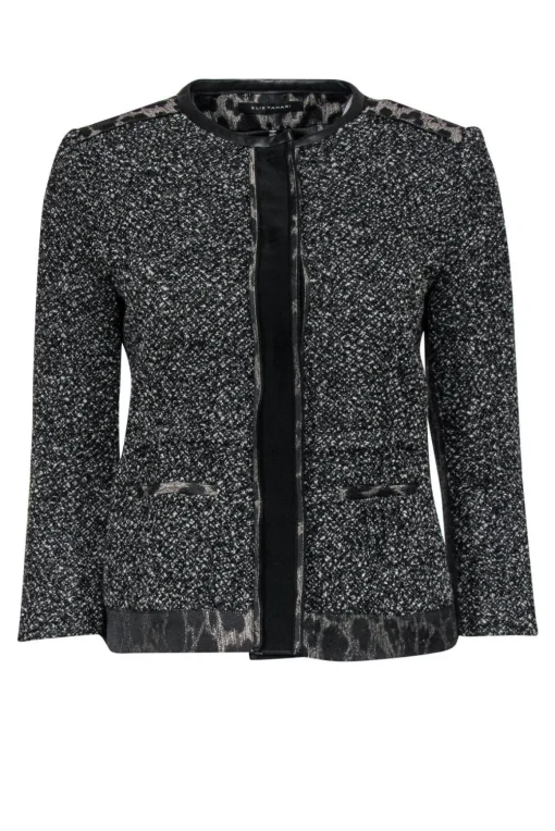 Elie Tahari - Black & Grey Tweed & Leopard Print Jacket Sz 2