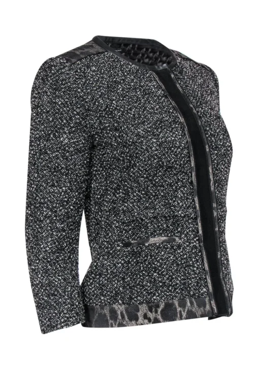 Elie Tahari - Black & Grey Tweed & Leopard Print Jacket Sz 2