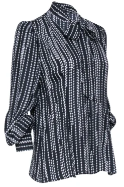 Elie Tahari - Black & White Print Blouse w/ Neck Tie Detail Sz M