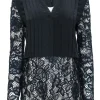 Elie Tahari - Black Pleated & Navy Lace Blouse Sz M