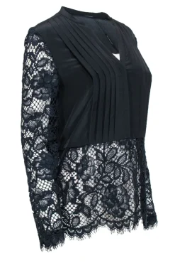 Elie Tahari - Black Pleated & Navy Lace Blouse Sz M