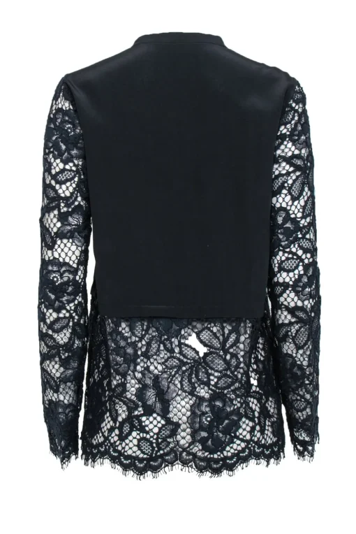 Elie Tahari - Black Pleated & Navy Lace Blouse Sz M
