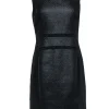 Elie Tahari - Black Textured Woven Blocked Sheath Dress w/ Leather Trim Sz 8