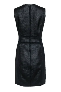 Elie Tahari - Black Textured Woven Blocked Sheath Dress w/ Leather Trim Sz 8