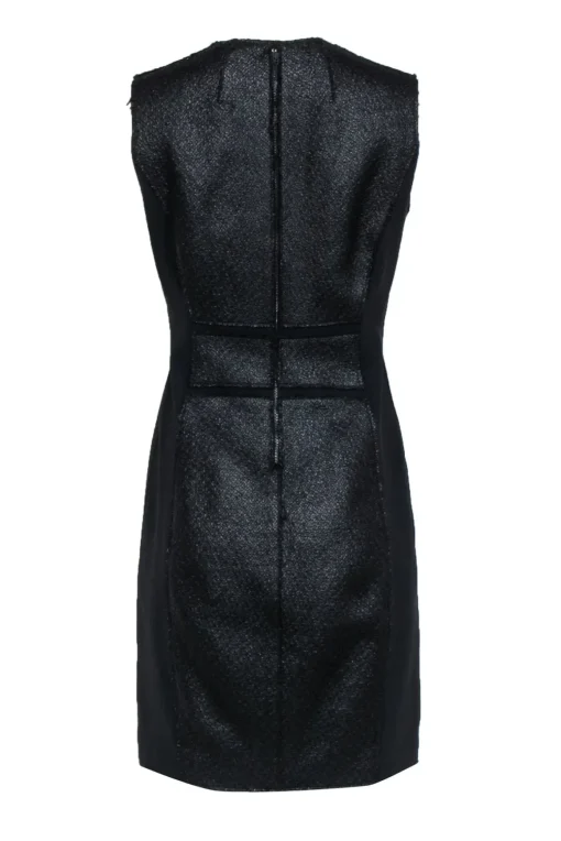 Elie Tahari - Black Textured Woven Blocked Sheath Dress w/ Leather Trim Sz 8