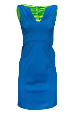 Elie Tahari - Bright Blue Plunge Sheath Dress Sz 2