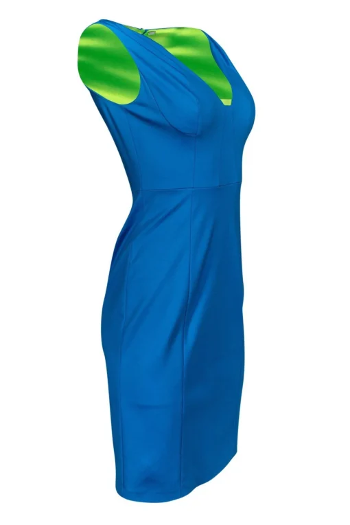 Elie Tahari - Bright Blue Plunge Sheath Dress Sz 2