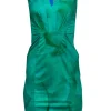 Elie Tahari - Green Patterned Sheath Dress w/ Orange Trim Sz 0