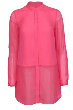 Elie Tahari - Hot Pink Button-Up Silk Blouse w/ Sheer Hem & Sleeves Sz XS