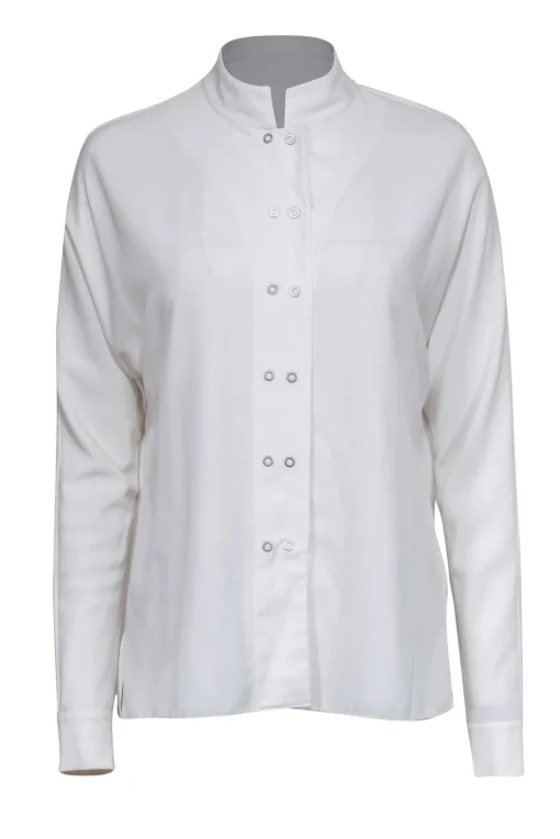 Elie Tahari - Ivory Crepe Snap-Up Blouse Sz S