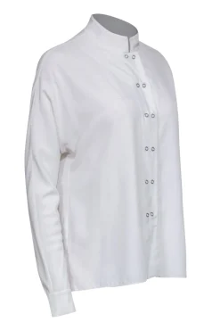 Elie Tahari - Ivory Crepe Snap-Up Blouse Sz S