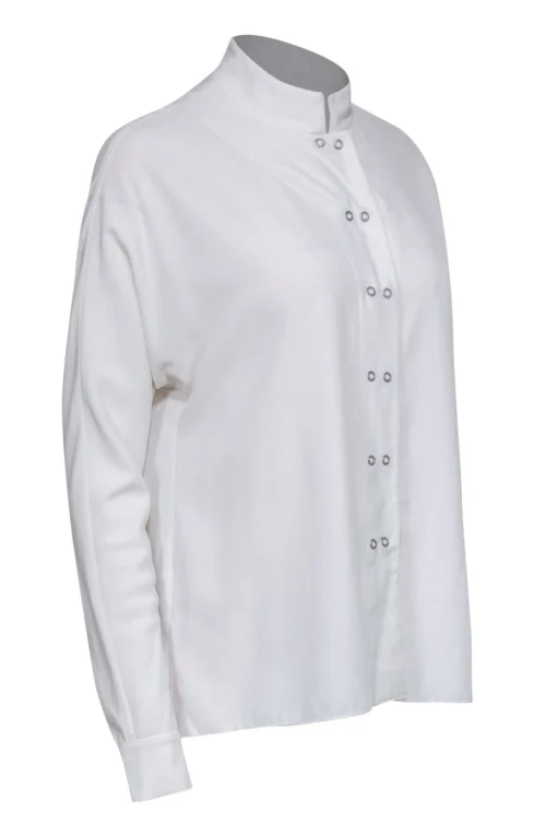 Elie Tahari - Ivory Crepe Snap-Up Blouse Sz S