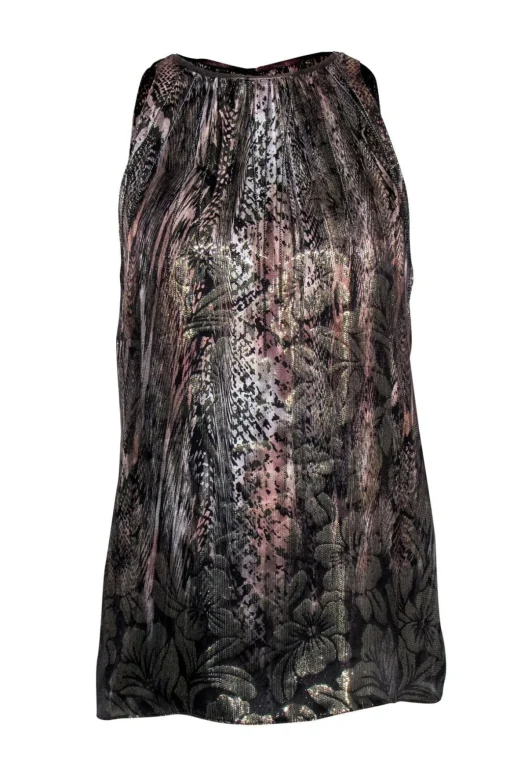 Elie Tahari - Metallic Printed Tank w/ Chain Fringe Sz XS