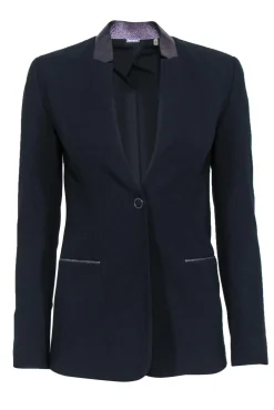 Elie Tahari - Navy Slim Blazer w/ Embossed Leather Collar Sz 0