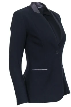 Elie Tahari - Navy Slim Blazer w/ Embossed Leather Collar Sz 0