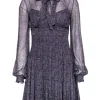 Elie Tahari - Purple Printed Sheer Silk Shift Dress w/ Velvet Trim Sz 2