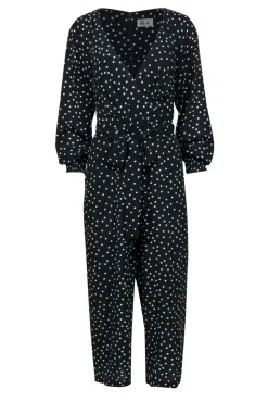 Eliza J - Black & White Polka Dot Wide Leg Belted Jumpsuit Sz 10