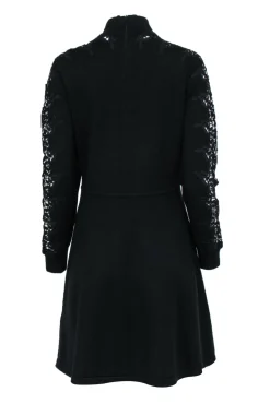 Eliza J - Black Knit Fit & Flare Dress w/ Lace Sleeve Details Sz L