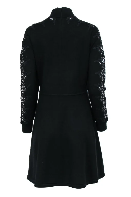 Eliza J - Black Knit Fit & Flare Dress w/ Lace Sleeve Details Sz L