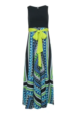 Eliza J - Black Sleeveless Bodice w/ Blue & Green Print Bottom Maxi Dress Sz 2P