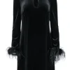 Eliza J - Black Velvet Dress w/ Feather Trim Sz 10