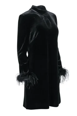 Eliza J - Black Velvet Dress w/ Feather Trim Sz 10